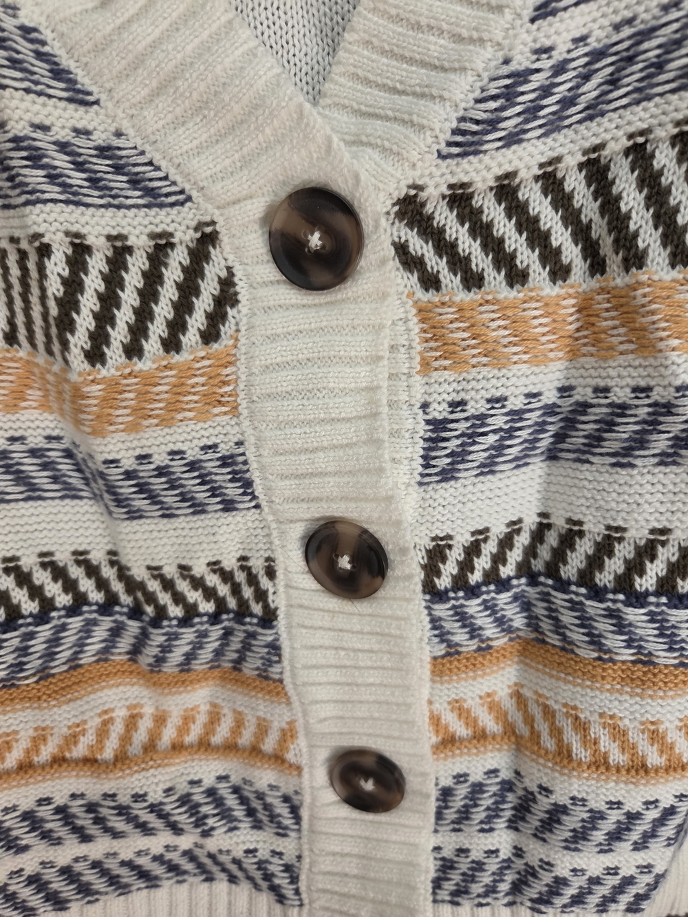 Striped Cream Button-Front Knit Cardigan